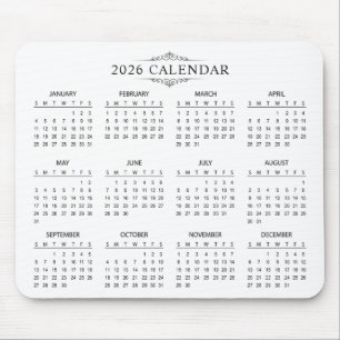 Simple Yet Elegant 2026 Calendar   Mousepad