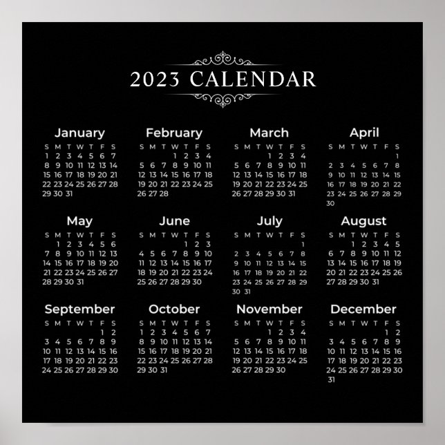 Simple Yet Elegant Black 2023 Calendar | Poster (Front)