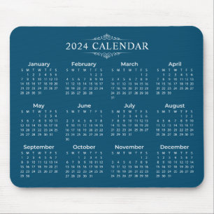 Simple Yet Elegant Blue 2024 Calendar Mousepad