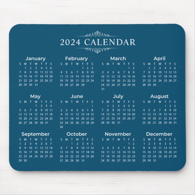 Simple Yet Elegant Blue 2024 Calendar | Mousepad (Front)