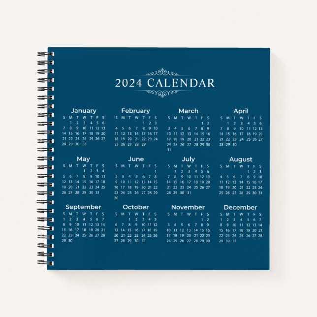 Simple Yet Elegant Blue 2024 Calendar | Notebook (Front)