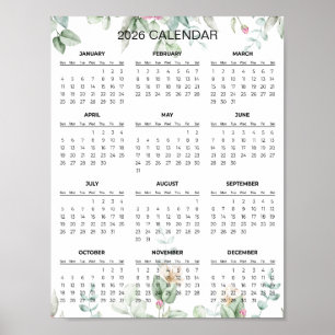 Simple Yet Elegant Floral 2026 Calendar     Poster