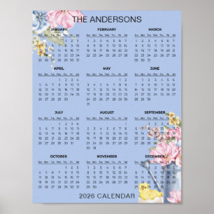 Simple Yet Elegant Floral 2026 Calendar     Poster