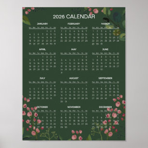 Simple Yet Elegant Floral 2026 Calendar    Poster