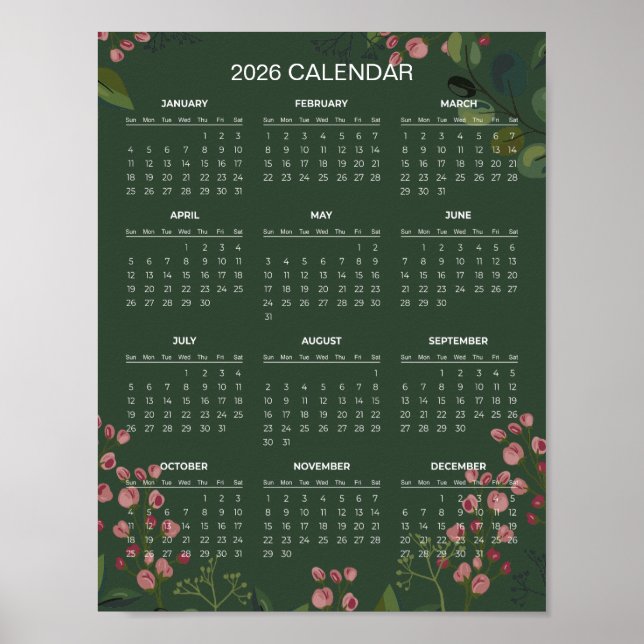 Simple Yet Elegant Floral 2026 Calendar |  Poster (Front)