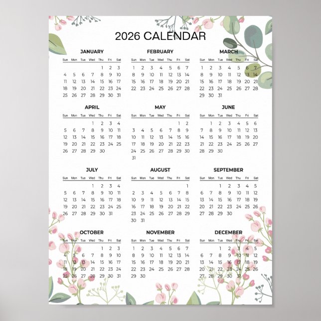 Simple Yet Elegant Floral 2026 Calendar |  Poster (Front)