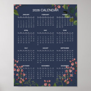 Simple Yet Elegant Floral 2026 Calendar    Poster