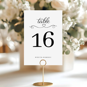 Simple yet Elegant Script Heart Wedding Table Number