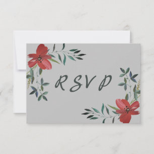 Simple Yet Elegant Watercolor Red Poppy  Wedding RSVP Card
