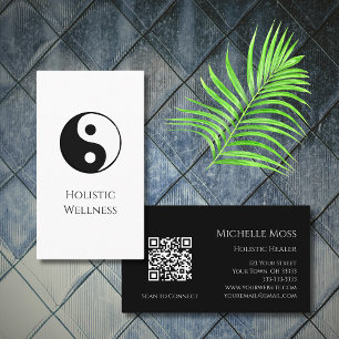 Simple Yin Yang Symbol Holistic Wellness QR code Business Card