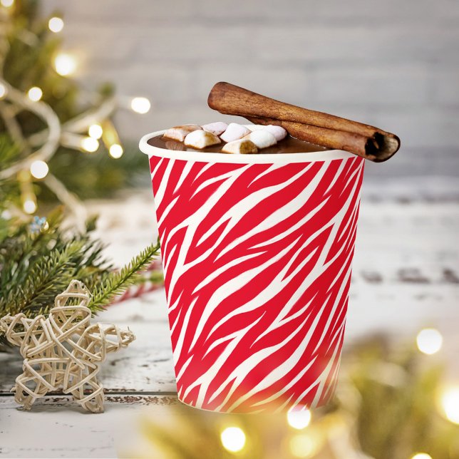 Simple Zebra Print Red White Cute Modern Pattern Paper Cups (Creator Uploaded)