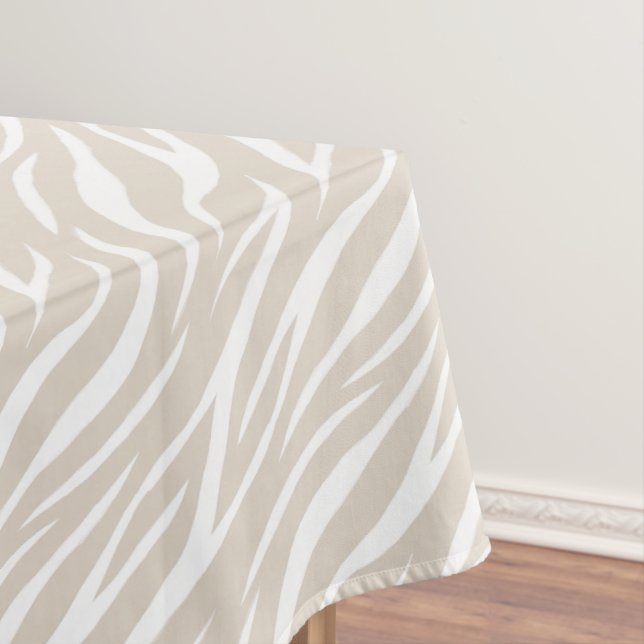 Simple Zebra Print Taupe White Cute Modern Pattern Tablecloth (In Situ)