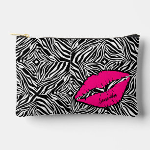 Simple Zebra with Pink Lips Personalised Accessory Pouch