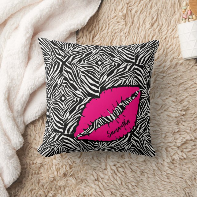 Simple Zebra with Pink Lips Personalised Cushion (Blanket)