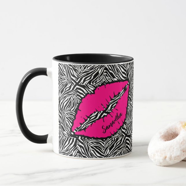 Simple Zebra with Pink Lips Personalised Mug (With Donut)