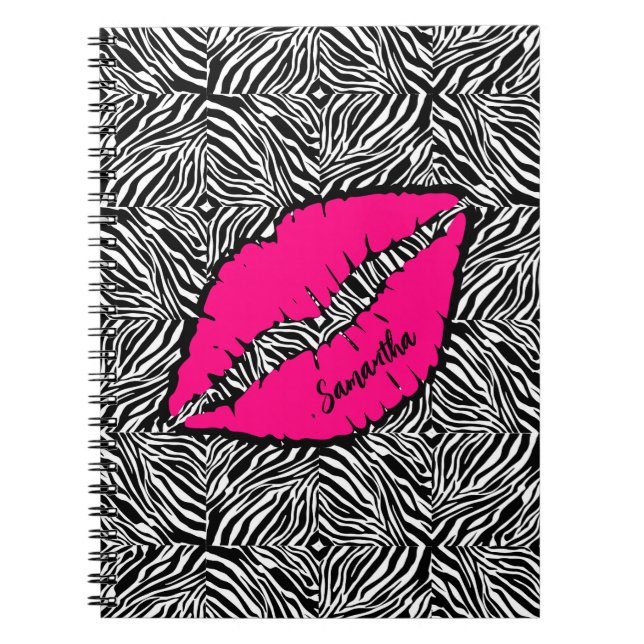 Simple Zebra with Pink Lips Personalised Notebook (Front)