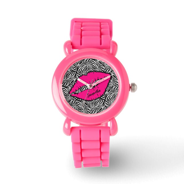 Simple Zebra with Pink Lips Personalised Watch (Front)