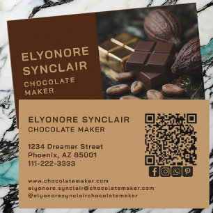 SimpleBrown Chocolate Maker Photo Social QR Code  Business Card