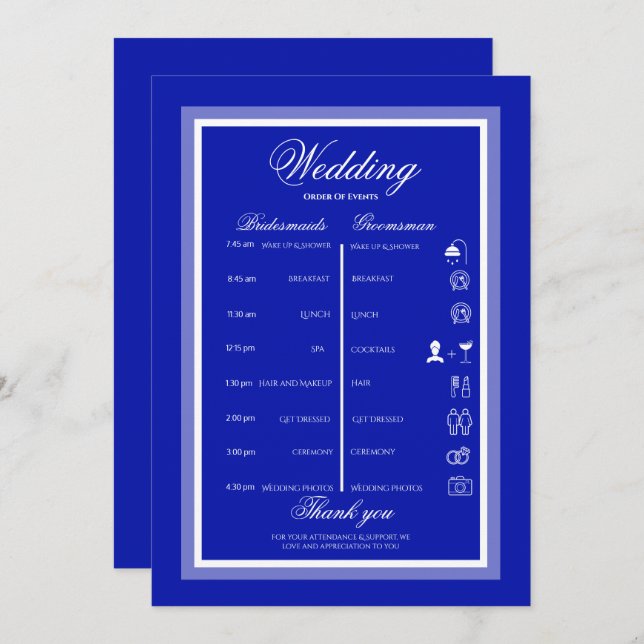 Simplem modern minimalist blue and white wedding  programme (Front/Back)