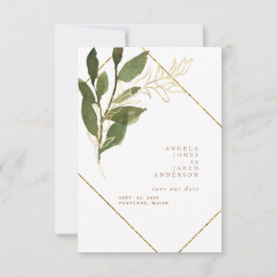 Simplicity Botanical Gold & White Save the Date