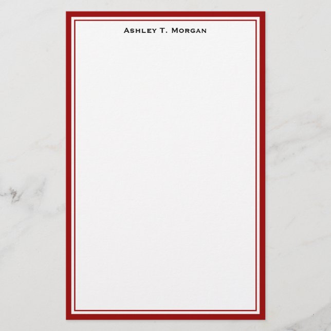 Simplicity Deep Red White Personalised Stationery (Front)