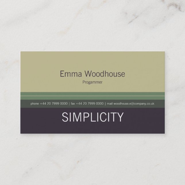 Simplicity Ecru & Purple Business Card (Front)