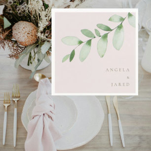 Simplicity Foliage Blush Wedding Cocktail Napkin