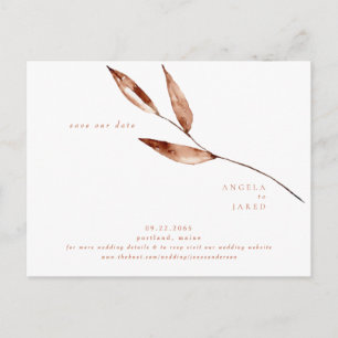 Simplicity Foliage Terracotta Wedding Save Date Postcard