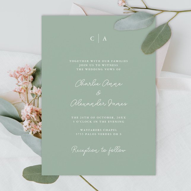 Simplicity | Monogram Minimalist Sage Green Invitation (Creator Uploaded)