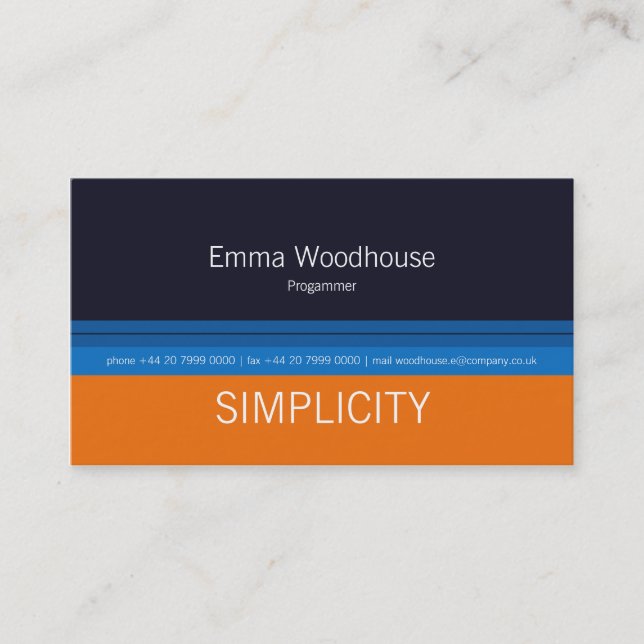 Simplicity Navy Blue & Orange Business Card (Front)