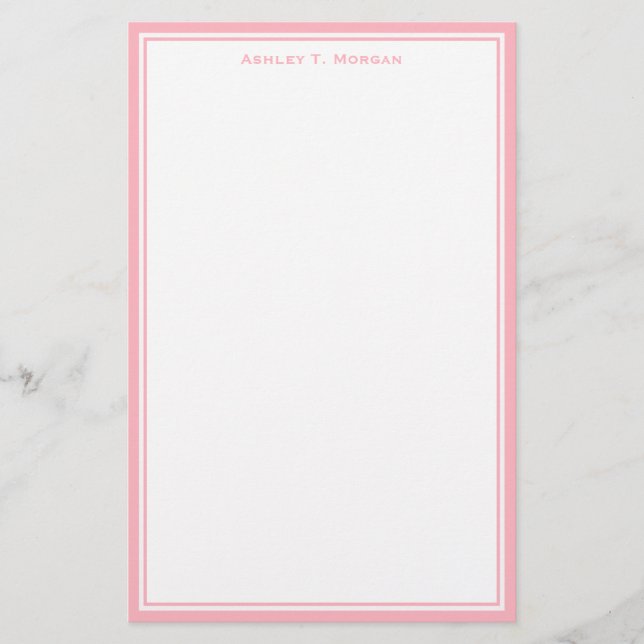 Simplicity Pink White Personalised Stationery (Front)