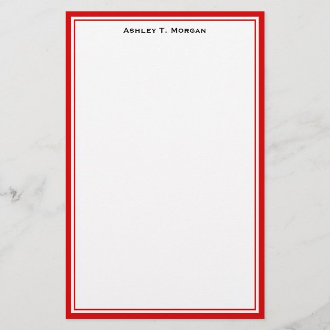 Simplicity Red White Personalised Stationery (Front)