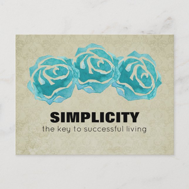 Simplicity Typography Quote with Teal Roses Postcard (Front)