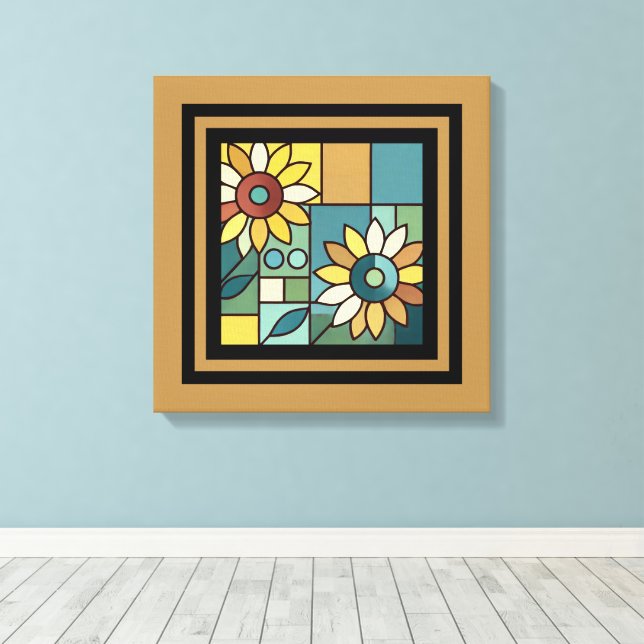 Simplified Sunflower Mosaic Canvas Print (Insitu(Wood Floor))