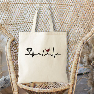 Simplistic Black Paws and Wine Heartbeat Tote Bag