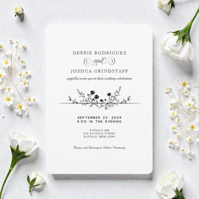 Simplistic Black White Floral Wedding Invitation  (Creator Uploaded)