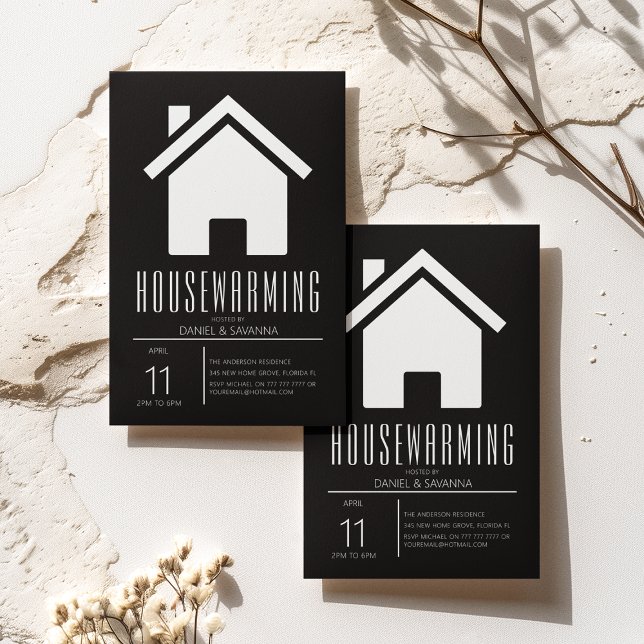 Simplistic Black & White Housewarming Party Invitation (Creator Uploaded)