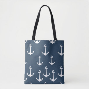 Simplistic Blue and White Anchor Seamless Pattern Tote Bag
