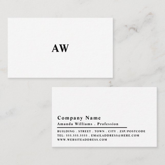 Simplistic Design, Minimalist Monogram Business Card (Front/Back)