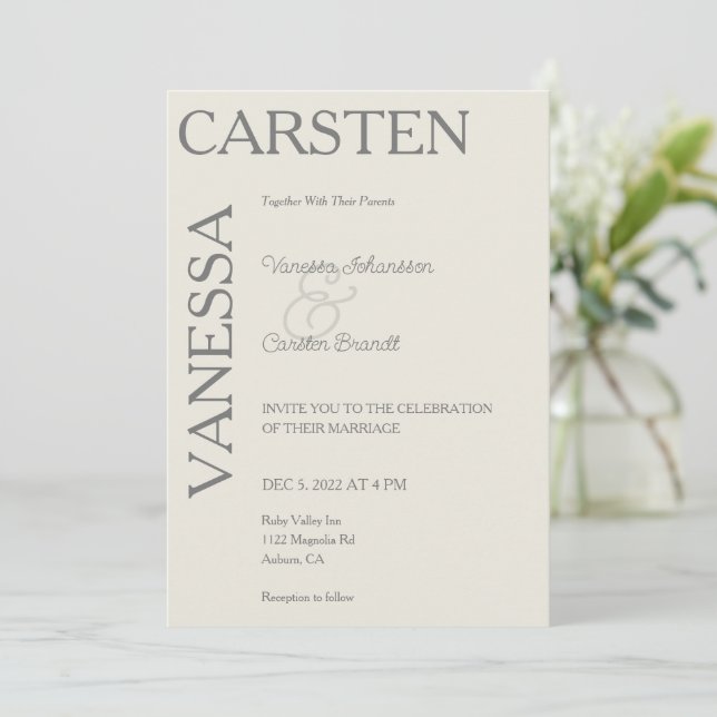 Simplistic Modern Glam Wedding  Invitation (Standing Front)