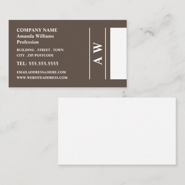 Simplistic Monogram, Minimalist Business Card (Front/Back)