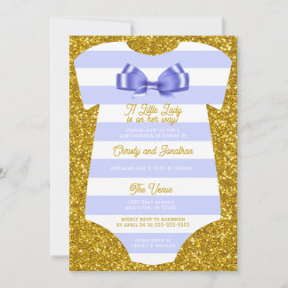 simplistic purple and white unitard Baby Shower  Invitation