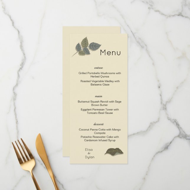 Simplistic Purple Flower with Green Leaves Menu (Front/Back In Situ)