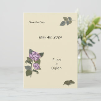 Simplistic Purple Flower with Green Leaves Save The Date