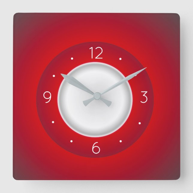 Simplistic Red and White > Square Kitchen Clocks (Front)