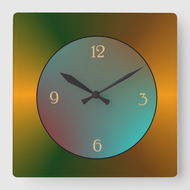 Simplistic Reflect Gold Blue/Green  Kitchen Clock (Front)