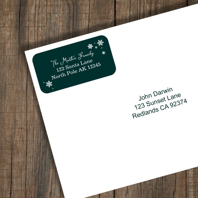 Simplistic Snowflakes Dark Green Return Address Label (Creator Uploaded)