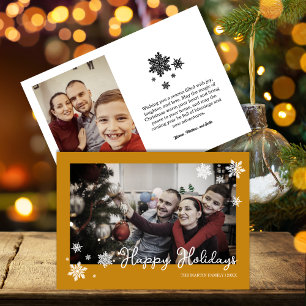Simplistic Snowflakes Gold Photo Holiday Card
