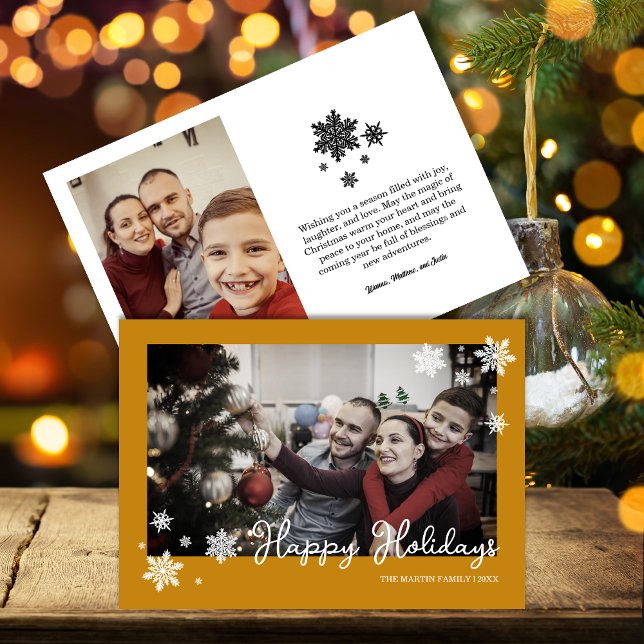 Simplistic Snowflakes Gold Photo Holiday Card (Creator Uploaded)