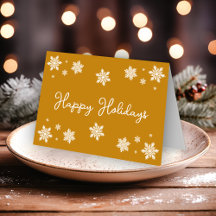 Simplistic Snowflakes Happy Holidays Golden Yellow